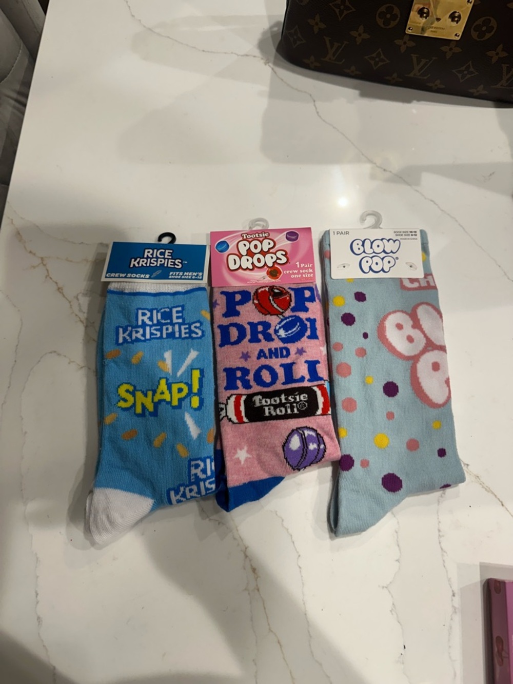 New Novelty Snack-Themed Crew Socks - Rice Krispies tootsie Pop Drops Blow Pop